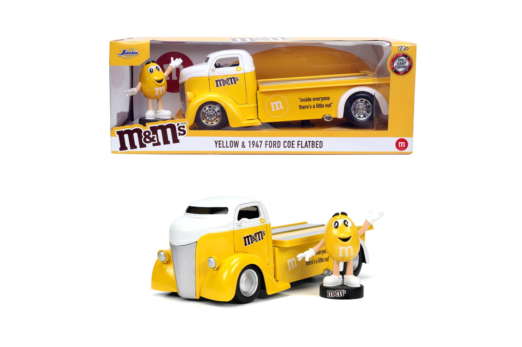 M&m’s yellow& 1974 Ford coe flatbed 黄色 1:24 M&M'S 1947 FORD COE FLATBED w/YELLOW FIGURE【エムアンドエムズ