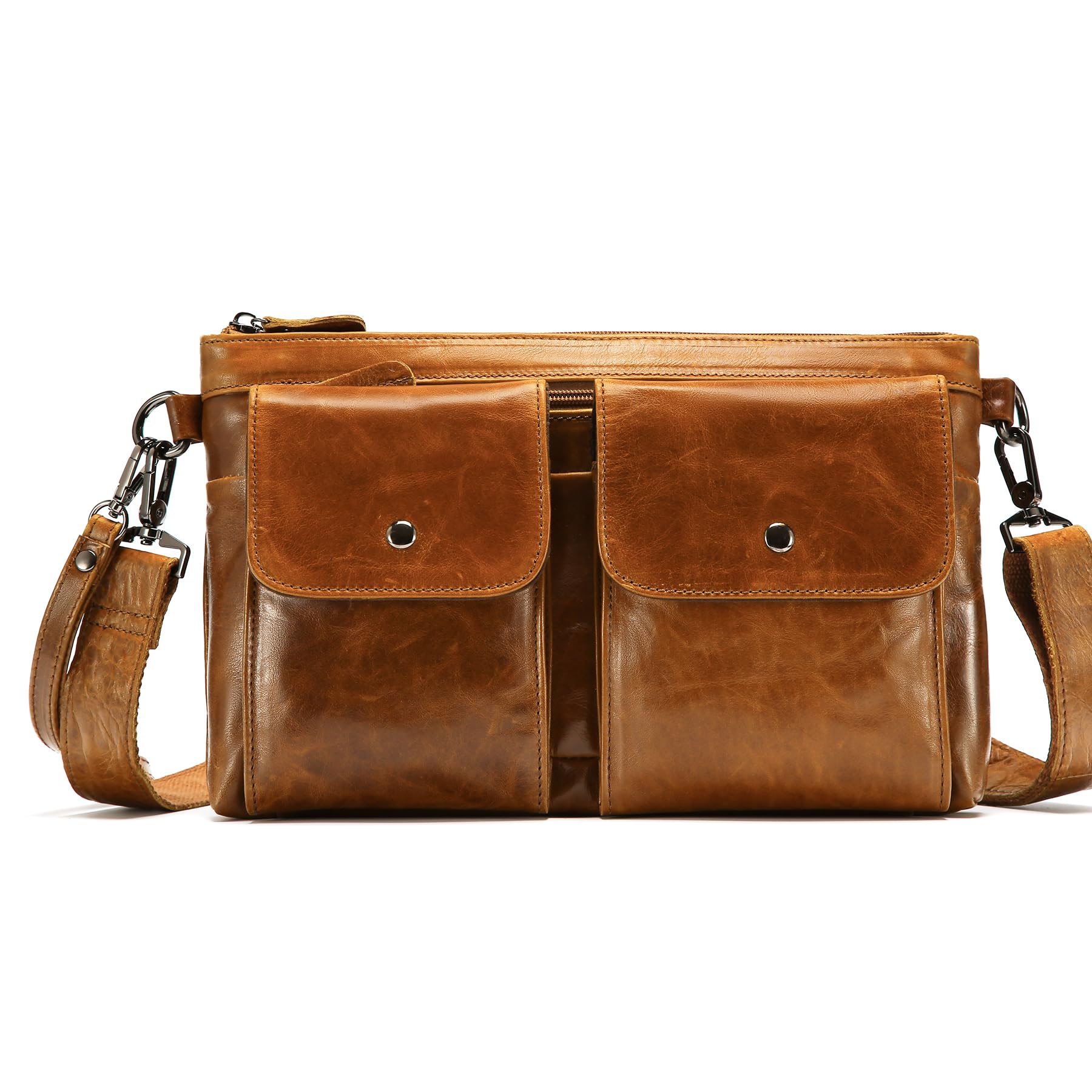 Vintage Waxed Leather Messenger Bag for Men - Full-Grain Cowhide Crossbody Sling Bag with Multiple Pockets Work Travel