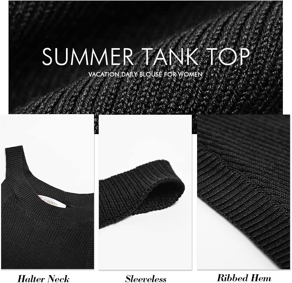 KIRUNDO Women's Casual Sleeveless Halter Tops Solid Crew Neck Cami Tank Tops Ribbed Knit Slim Fit Summer Beach Tops : Clothing, Shoes & Jewelry