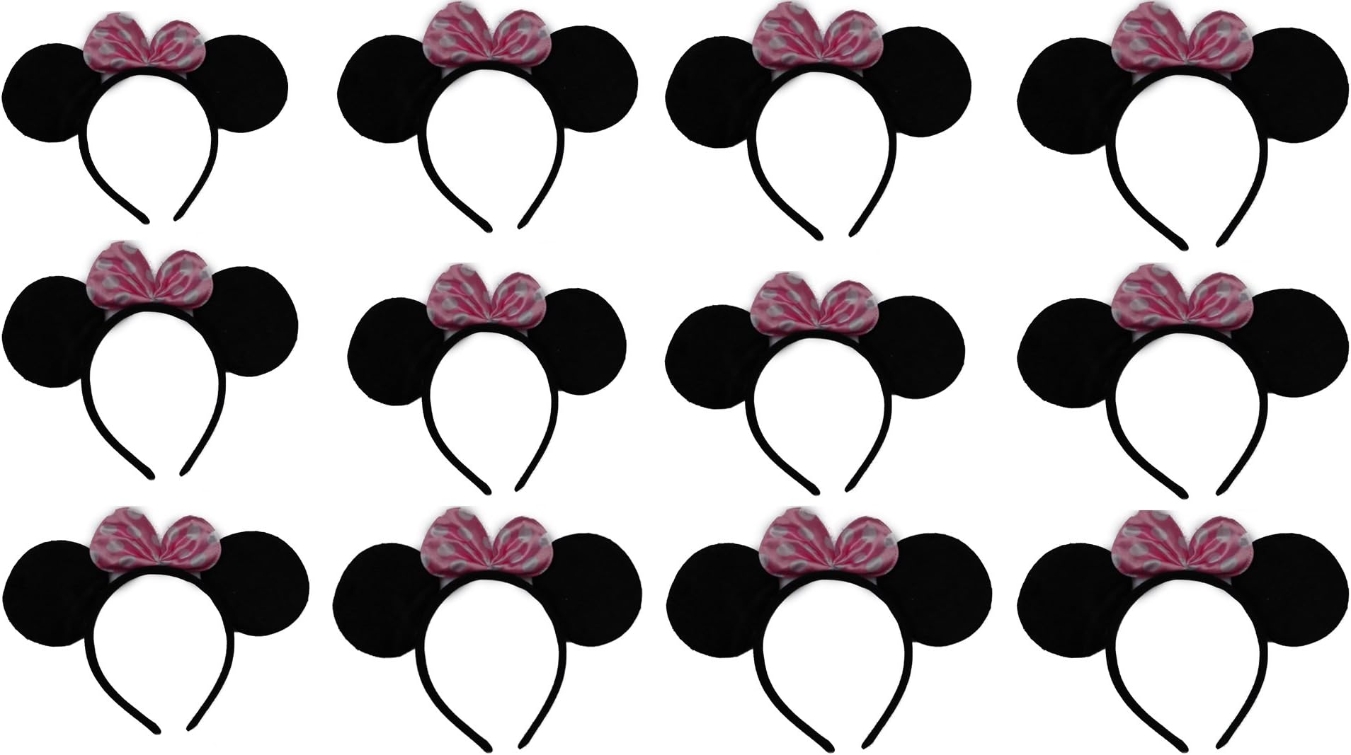 Minnie Mouse Ears with Pink Bow (Lot of 12) Perfect for Birthdays!