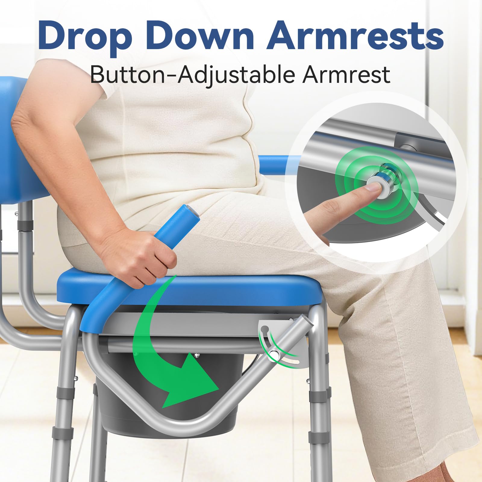 Loyoda 3-in-1 Drop Arm Commode Chair - Blue -3 Loyoda 3-in-1 Drop Arm Commode Chair - Blue -3