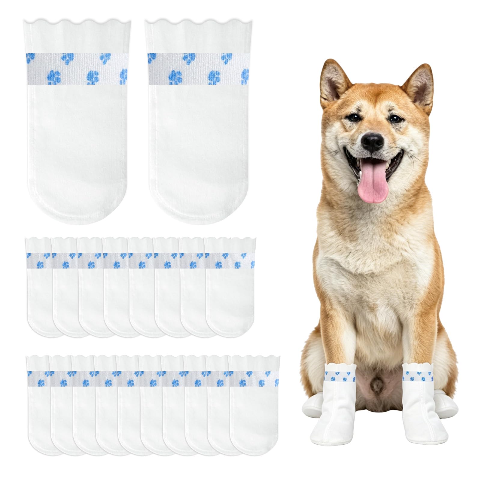 Nutfoam 20pcs Dog Boots for Injured Paws, Waterproof Dog Socks Paws Stop Licking with Bandage, Disposable Pet Socks for Indoor Outdoor Walking, Post-Surgery & Rainy (M, 7.5-15kg)