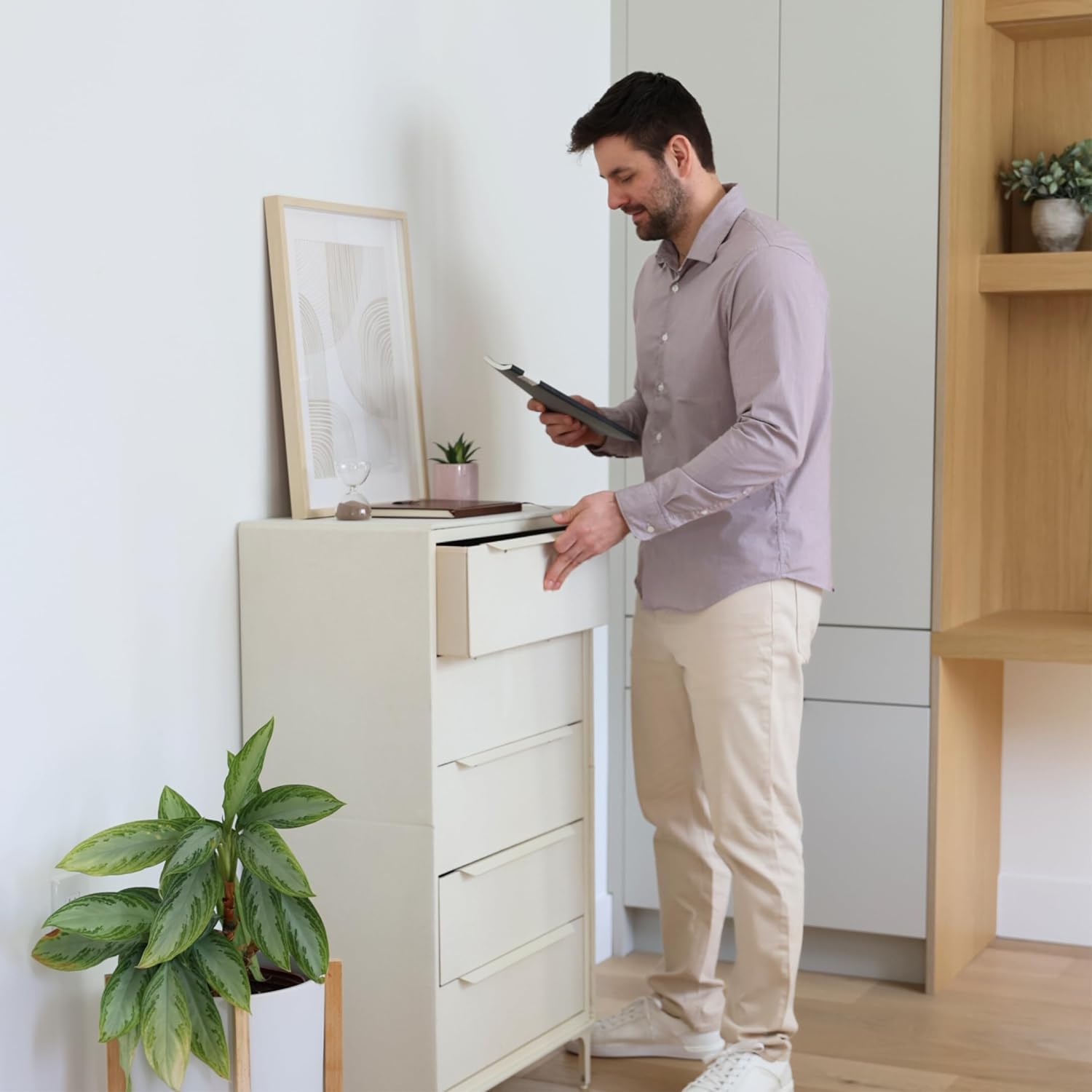 Naima Premium Fabric Dresser - Strong Metal Frame, 5 Spacious Sag-Proof Drawers with Sleek Metal Handles - Premium & Durable Storage Solution for Your Home (Black)