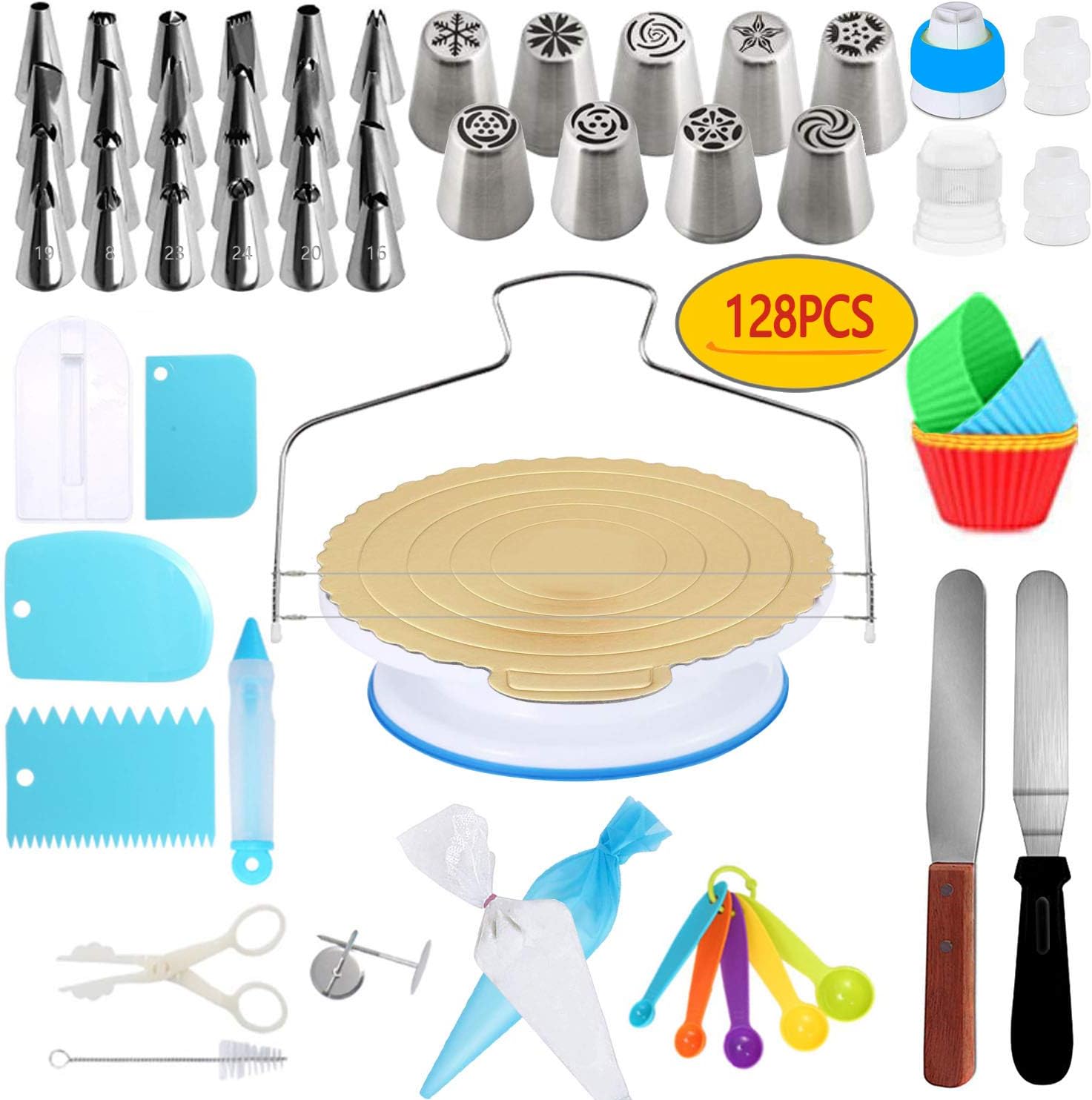 Highfii Cake Decorating Supplies Kit-128 PCS Completed Decorating Set with Stands, Tips, All-in-One Kit for Beginners and Professional