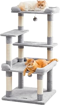 Mwpo Large Cat Tower for Senior Cats, Stationary, Stable, Suitable for Multiple Cats, Scratching Post, Cat Bed, Simple, 44.9 inches 114 cm, Light Gray 954B