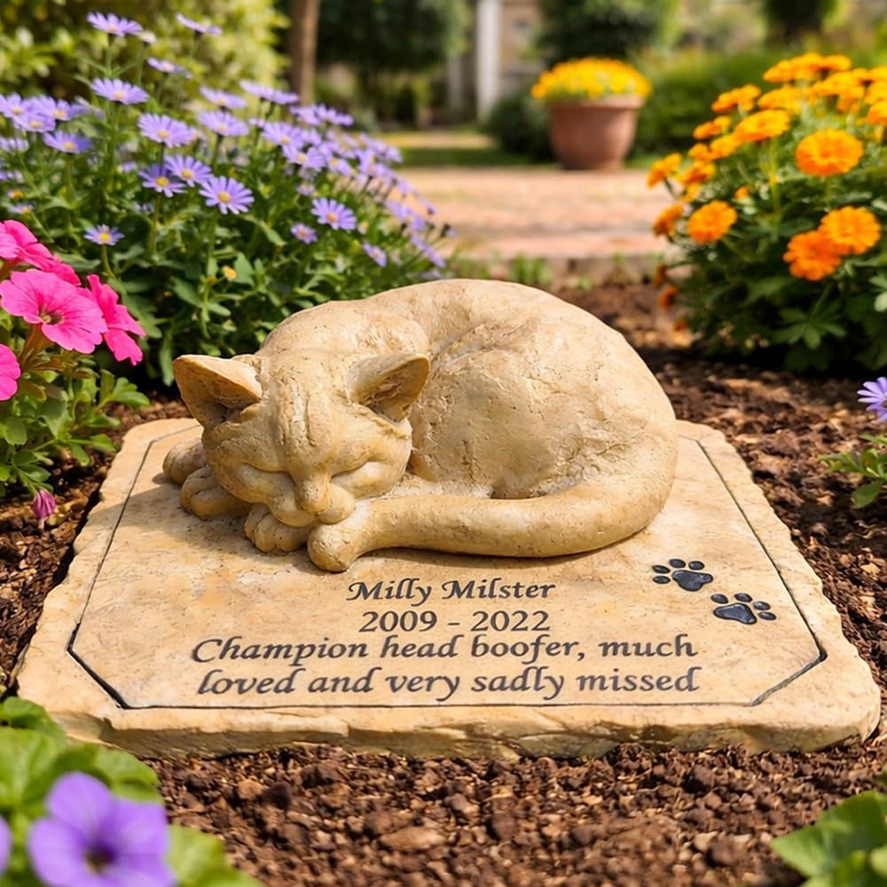 Personalized Cat Memorial Stones Graver Markers Outdoor, Pet Memorial Stones Headstones for Cat Loss of Sympathy Gifts Memorial Gifts for Outside, 7.9" x 6.5" x 2.9"