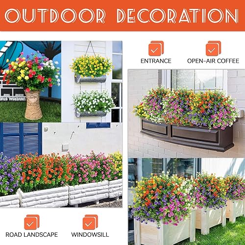 Miniatura 6 de fazhongfa 12 paquetes de flores artificiales para exteriores, plantas falsas resistentes a los rayos UV, arbustos de plástico sintético, plantas