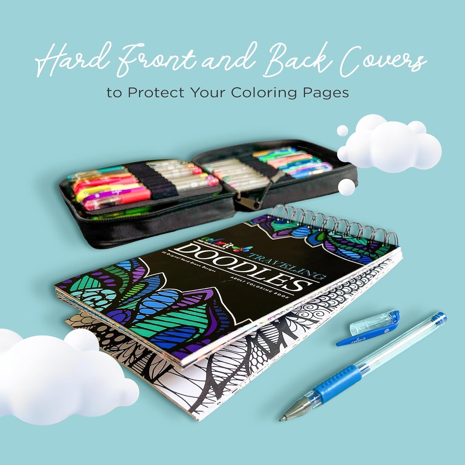 ColorIt Traveling Doodles with Calming Doodles Coloring Book, Anti-Stress Zentangle Designs Printed on Artist Quality Paper with Hardback Pages