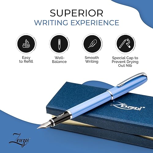 Vista 29 de ZenZoi Pluma estilográfica amarilla – Hermoso bolígrafo para mujeres, hombres. Punta fina Schmidt de escritura suave. Juego de regalo de pluma