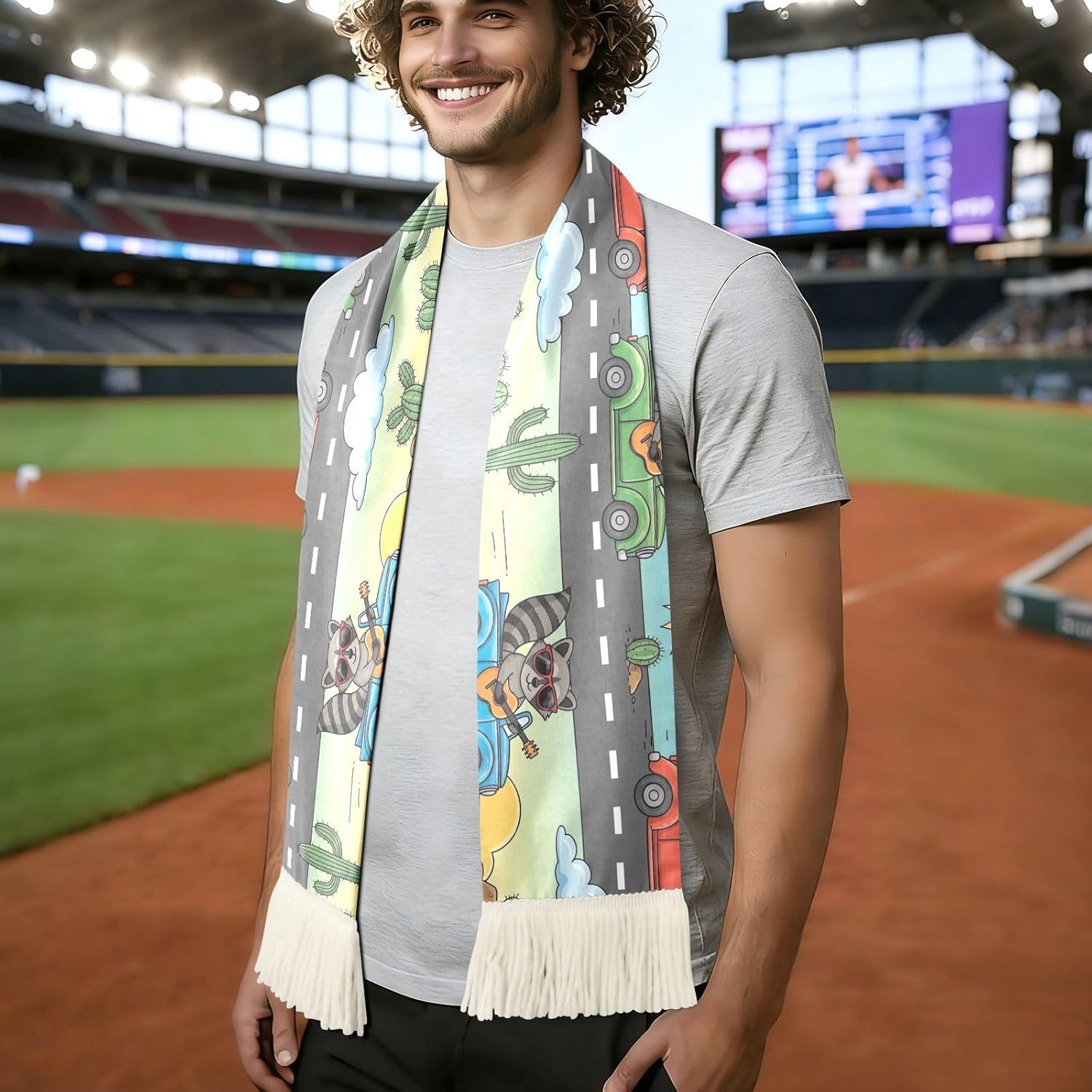 CHIFIGNO Raccoons Car Funny Sports Fan Scarf for Soccer Game, Quick Dry Towel, Soft Polyester, Cheer Banner, Washable, Versatile Fan Accessory