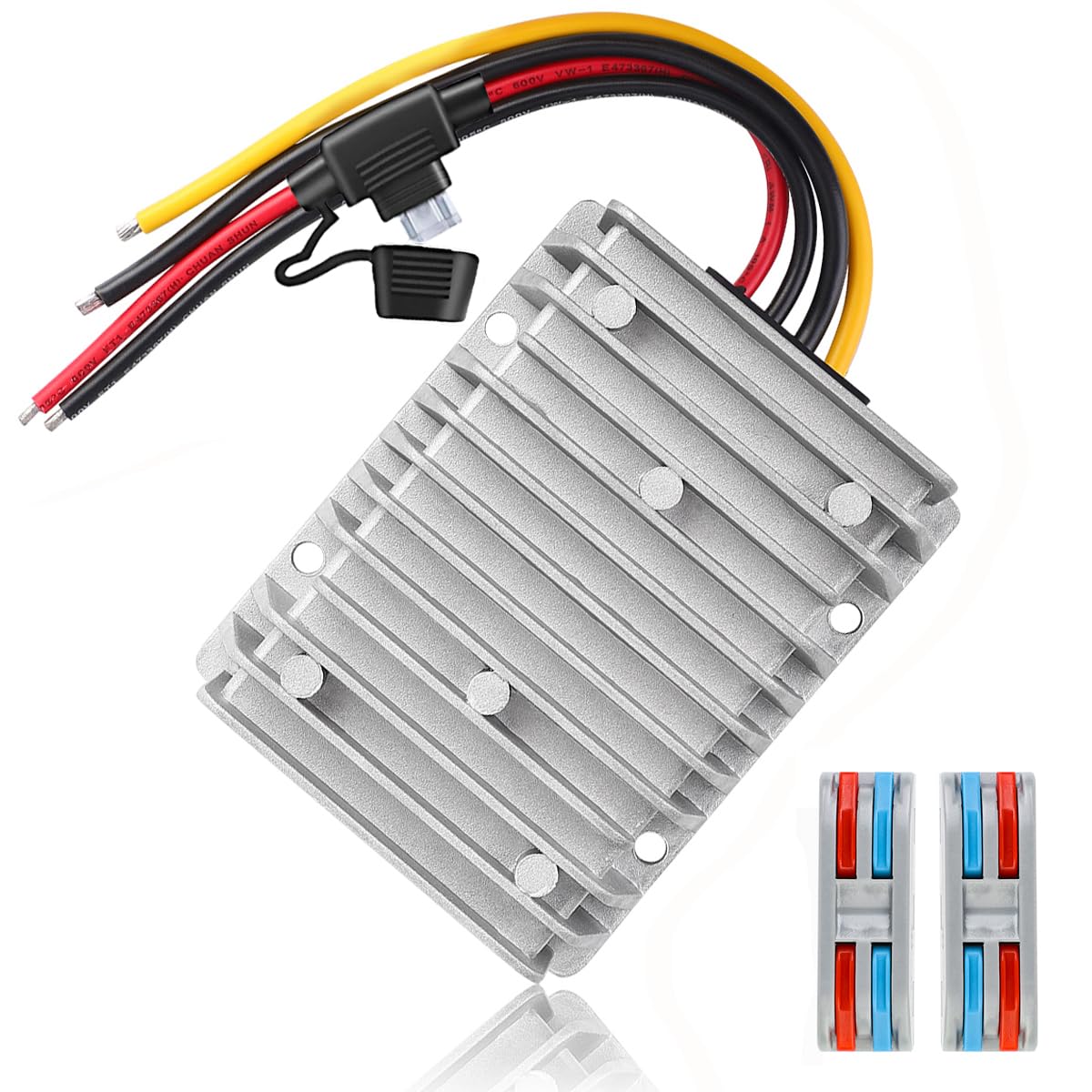 BZONE 24V 36V 48V to 12V 30A 360W Converter Step Down Voltage Reducer with Fuse & Connectors DC to DC Buck Converter 12V Golf Cart Voltage Regulator