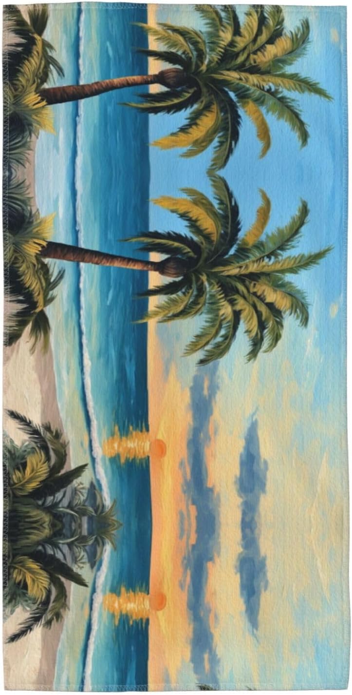 Palm Tree Over Blue Sea Ocean Print Hand Towels for Kitchen, Decorative Bathroom Towels Decor Farmhouse Cute for Men Women Gifts