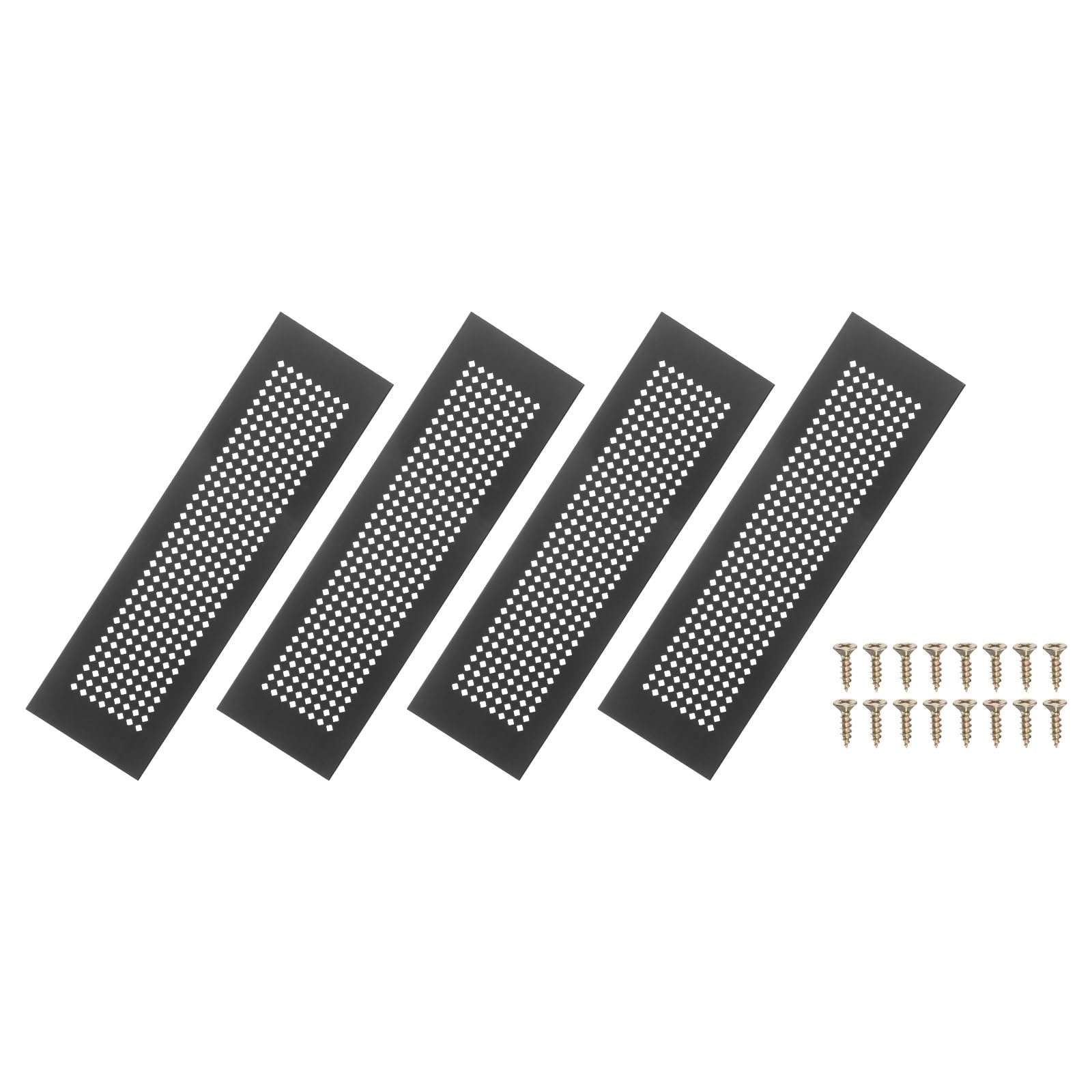 PATIKIL 14 x 3 Inch Door Air Vent Cover, 4 Pcs Aluminum Grille Ventilation Cover Louvered Diamond Hole with Mounting Screws for Cabinet Wardrobe Ceiling Door, Black