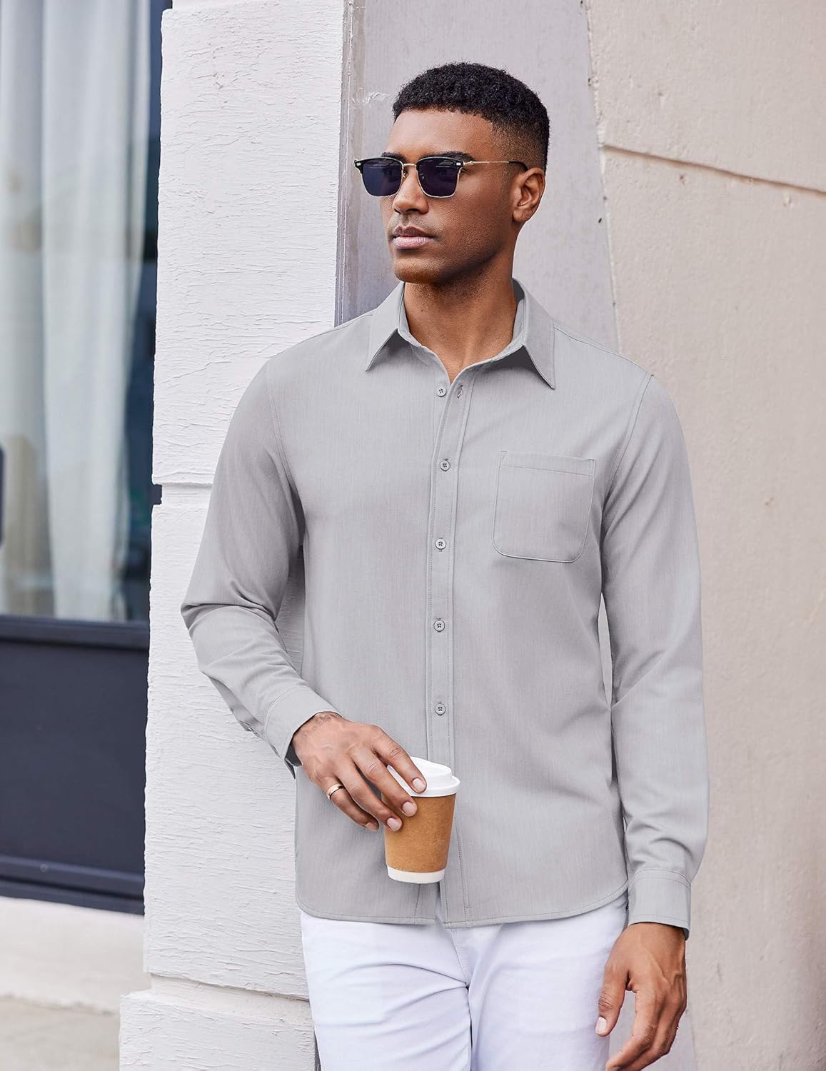 COOFANDY Men's Long Sleeve Button Down Denim Dress Shirt - Image 4