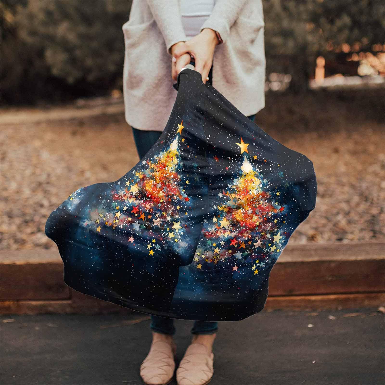 Nursing Cover for Breastfeeding Scarf, Christmas Winter Xmas Tree Stars Snowflakes Baby Car Covers Super Soft Multi Use for Canopy Shopping Cart Cover Blanket Stroller Cover