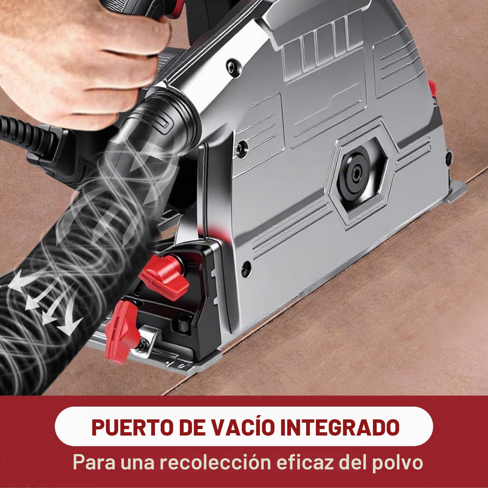 Sierra Circular 1200W con Guia de Corte, Sierras Inmersión de Mano 5000RPM, Profundidad de Corte 57mm(90°), 42mm(45°), Hoja de Sierra 165mm(40T), para Cortar Madera