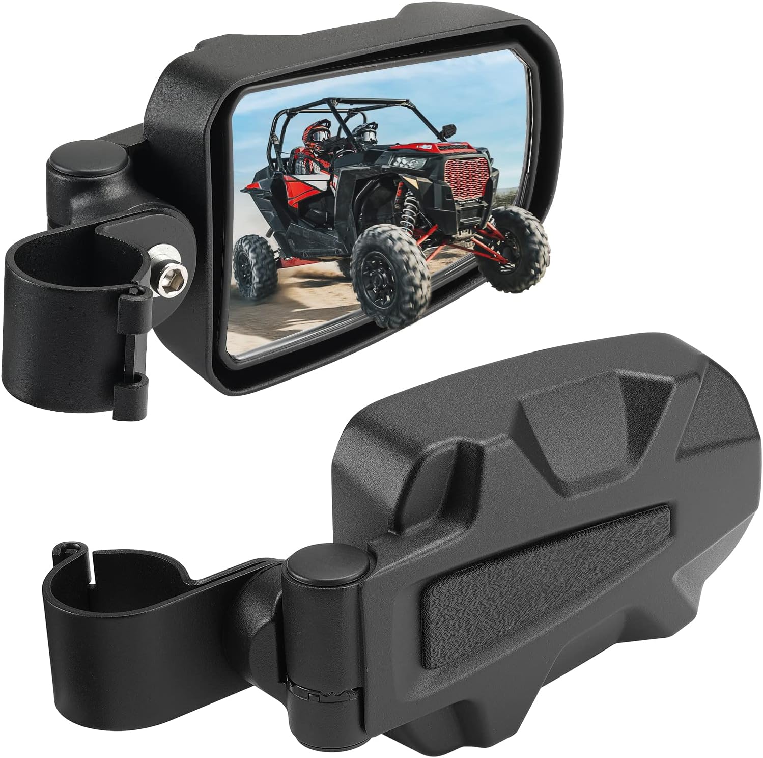 KEMIMOTO UTV Side Mirrors Adjustable Mirror Surface Folding for 1.75 in Roll Cage Fit with Windshield, Compatible with Polaris RZR 1000 S 900 XP 1000 Mule KRX Pioneer 1000 John Deere Gator Rhino