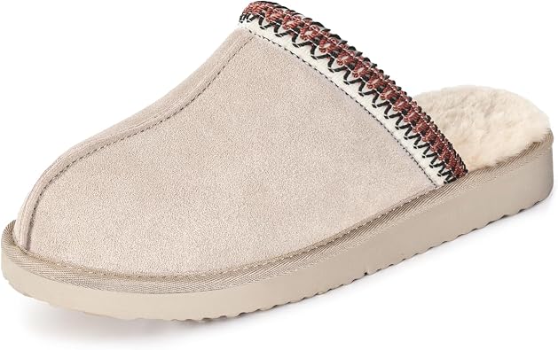 OOW Fuzzy Slippers for Women Cozy House Shoes Winter Warm Memory Foam Slipper for Indoor and Outdoor Faux Fur Mules Cute Fluffy Clogs