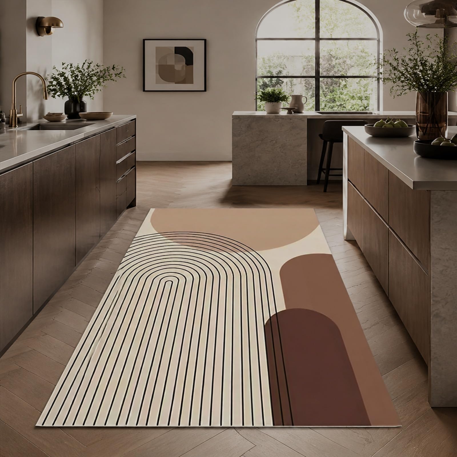 Tapis salon géométrique moderne beige marron noir 150x200 cm et moquette de chambre