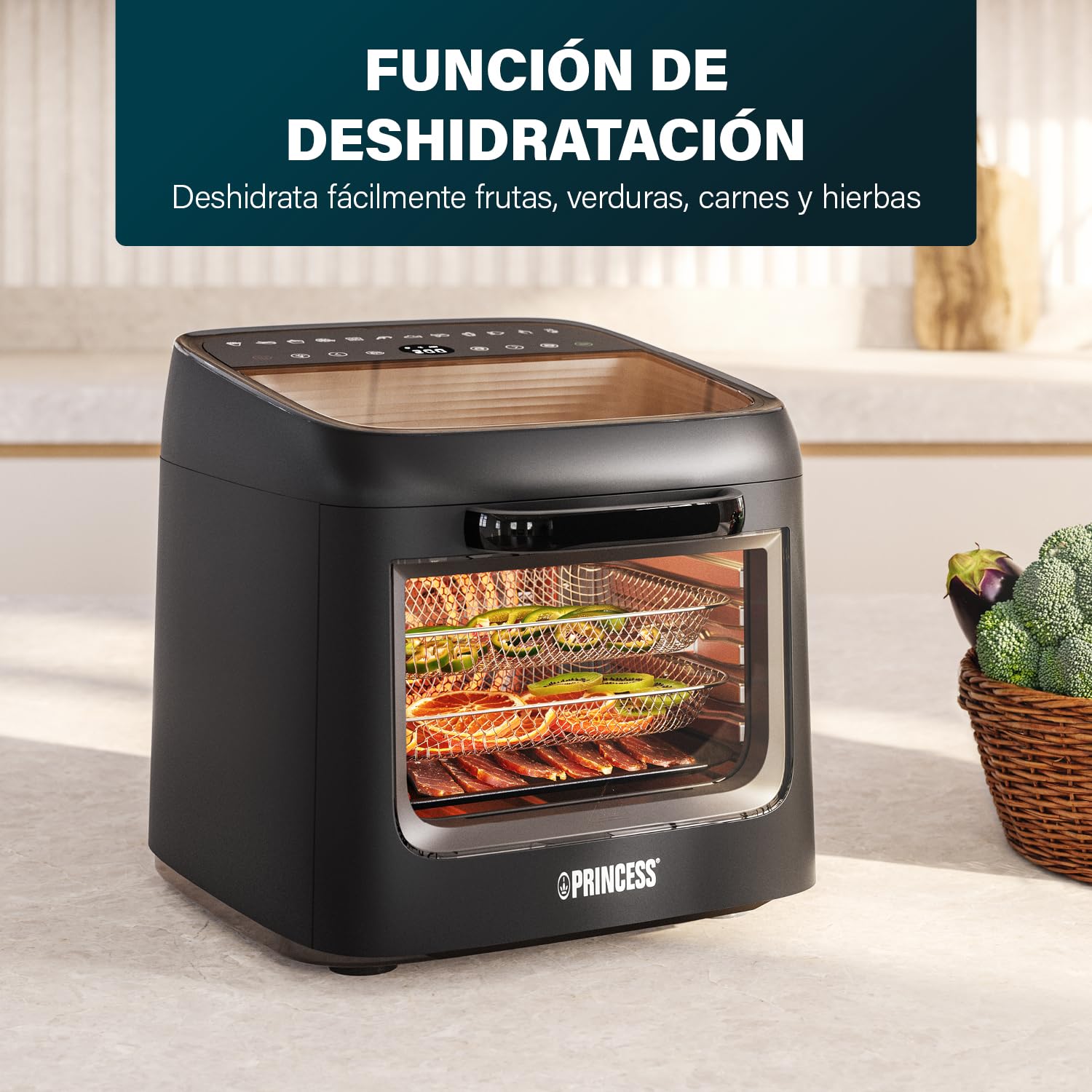 Princess Freidora de Aire Horno Vision, Capacidad de 12,6 L, Potencia de 1800 W, Cocción Multifunción, Panel Digital, Fácil de Limpiar, 182494