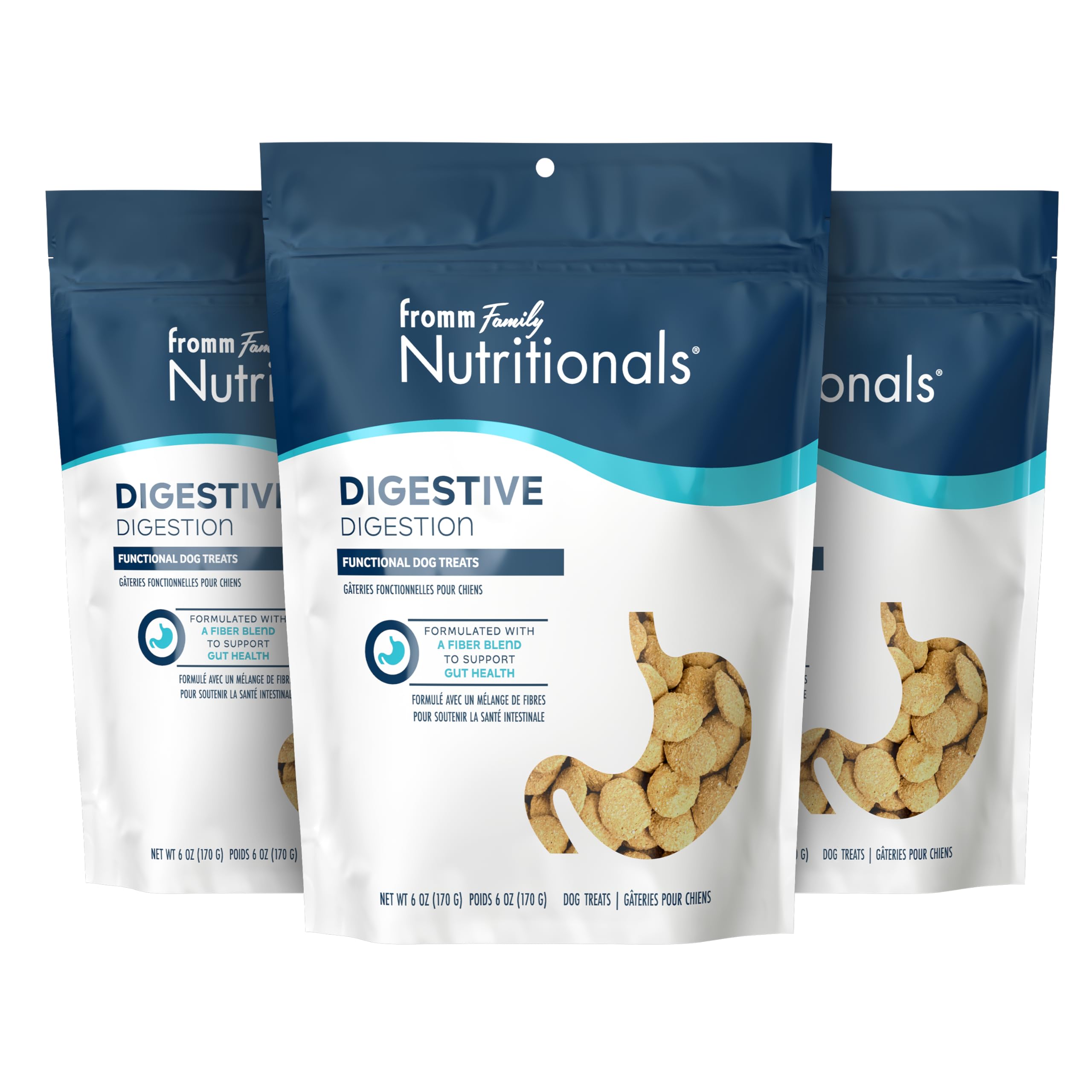 Fromm Family Nutritionals Digestive Functional Dog Treats - Premium Dog Treats to Support Digestive Issues, Upset Stomachs, & Diarrhea - Contains Pumpkin - Pack of (3) 6 oz Bags