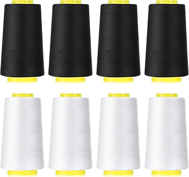 8Pcs Black & White Sewing Thread 40S/2 Polyester Sewing Thread Spools 3000 Yard Spool Serger Thread All Purpose Connecting Threads for Sewing Machine and Hand Repair Works