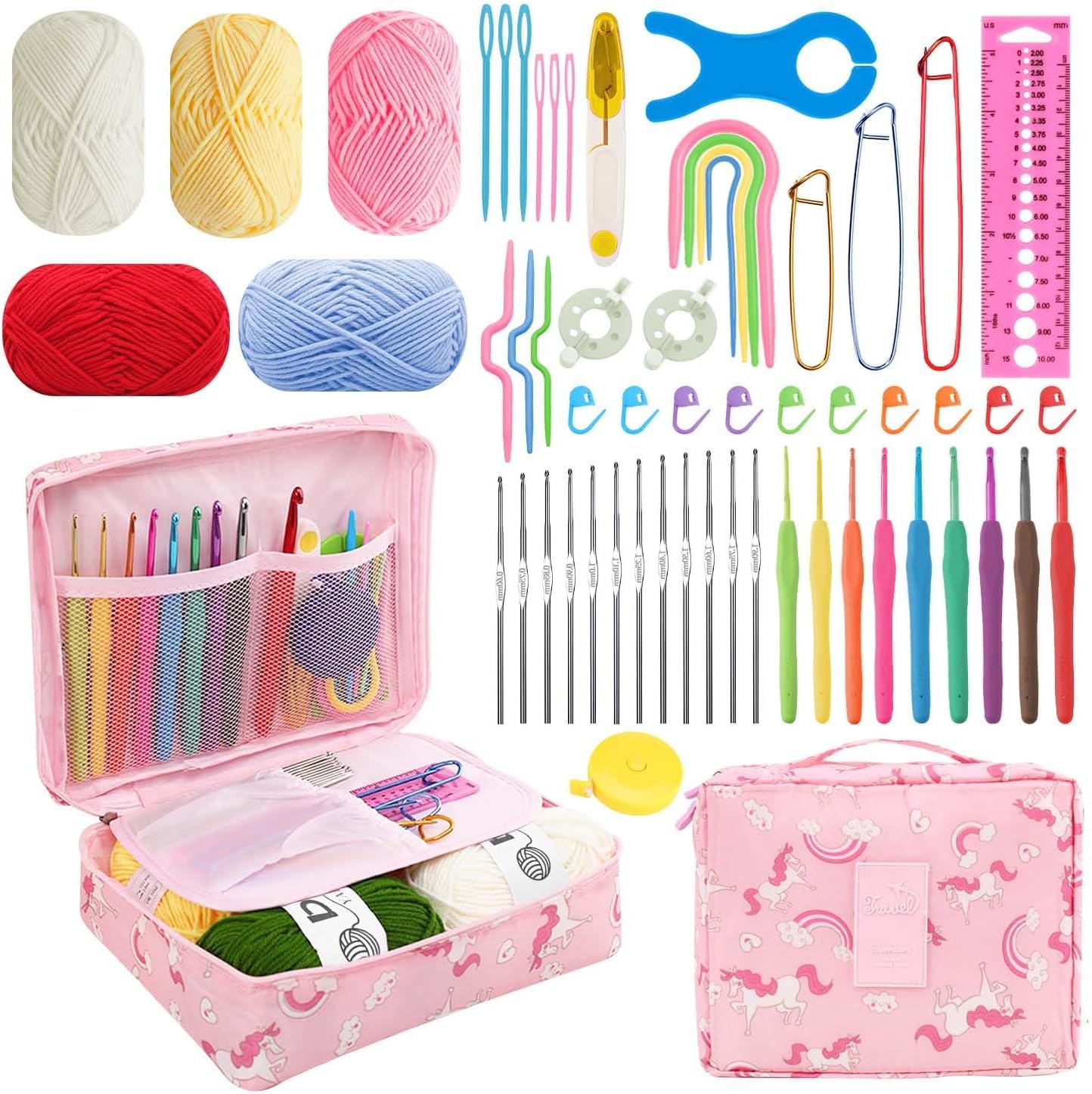 QLECT Crochet Needle Kit 107Pcs with Carry Bag DIY Crochet Kit with Tools & Accessories Comprehensive Crochet Kit for Beginners & Professionals