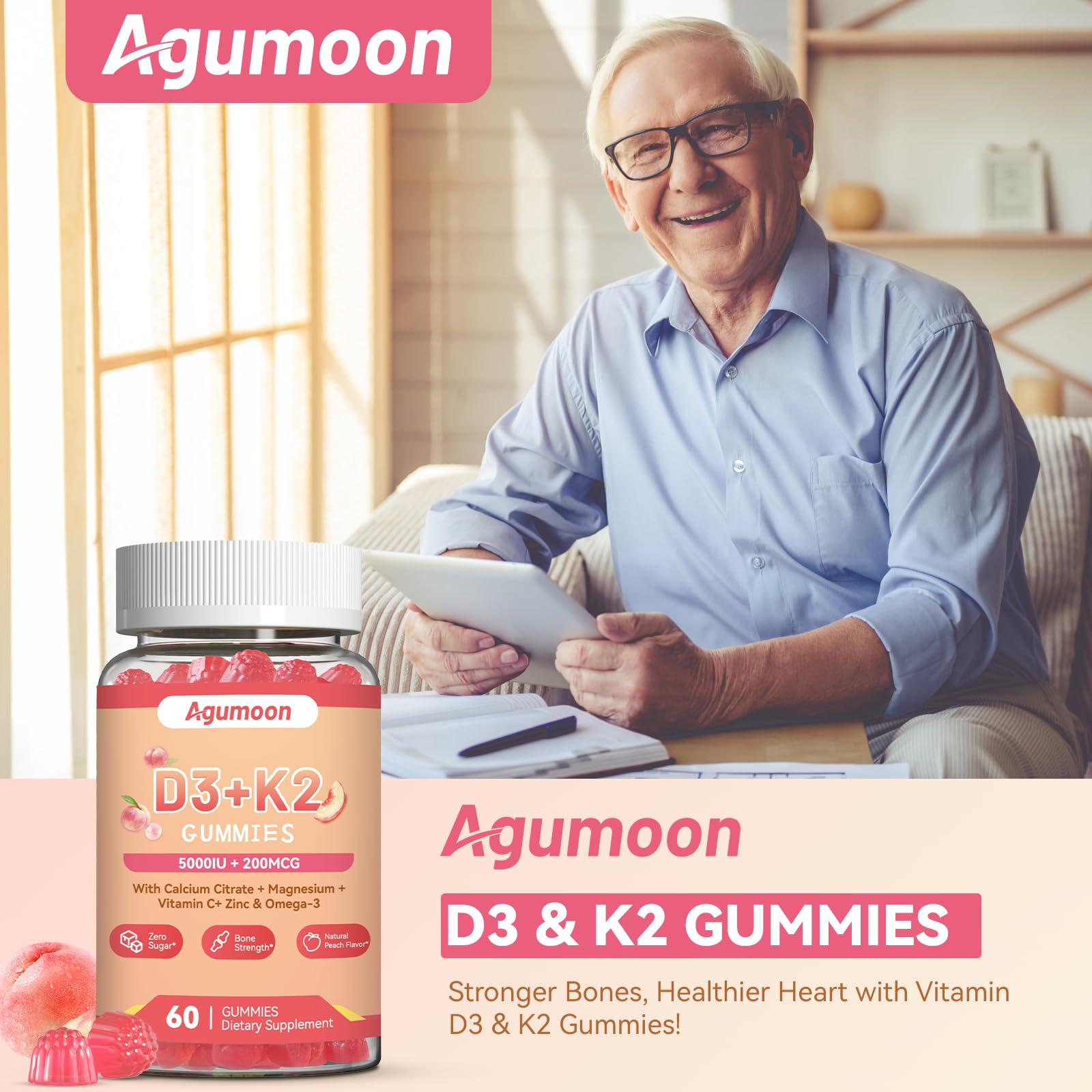 Vitamin D3 K2 Gummies for Adults - 5000IU D3 + 200mcg K2 (MK-7) - 60 Counts — Amazon image 3