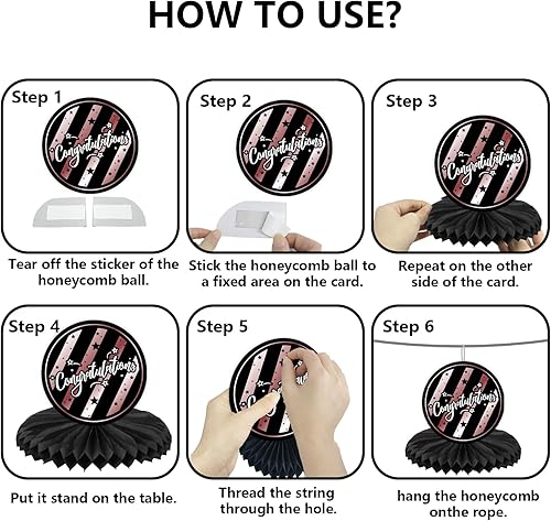 Miniatura 5 de Centros de mesa de nido de abeja de oro rosa y negro, globos de decoración temática de globos para niñas y mujeres, princesa, 50 años, suministros