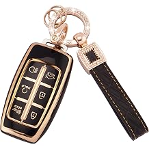 EKALA Genesis Key Fob Cover - Leather Keychain, TPU Protector for 2022 GV70 G70 & GV80 6-Button Smart Key