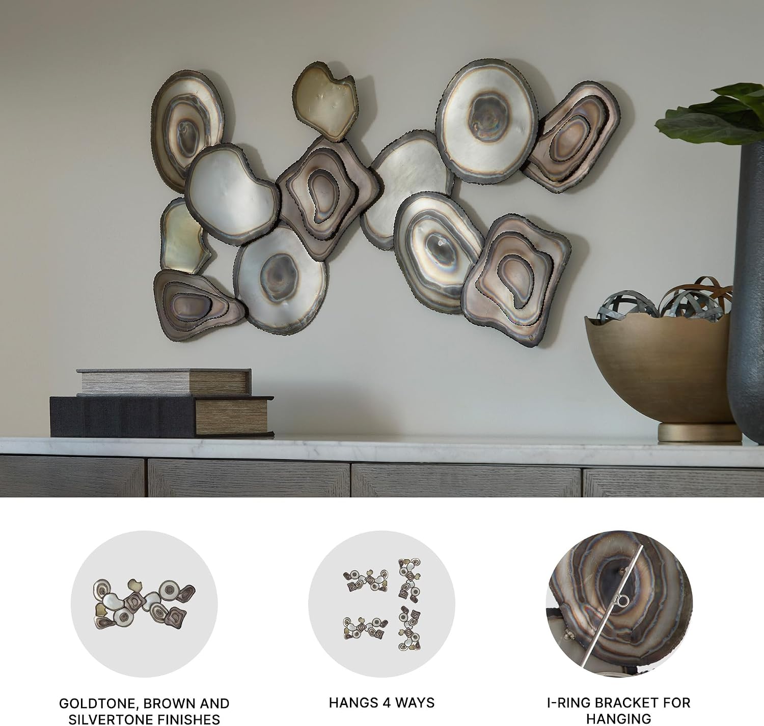 Signature Design by Ashley Large Abstract Metal Wall Art | Contemporary 40-inch metal wall sculpture, Goldtone, brown and silvertone finishes, Worthman Series