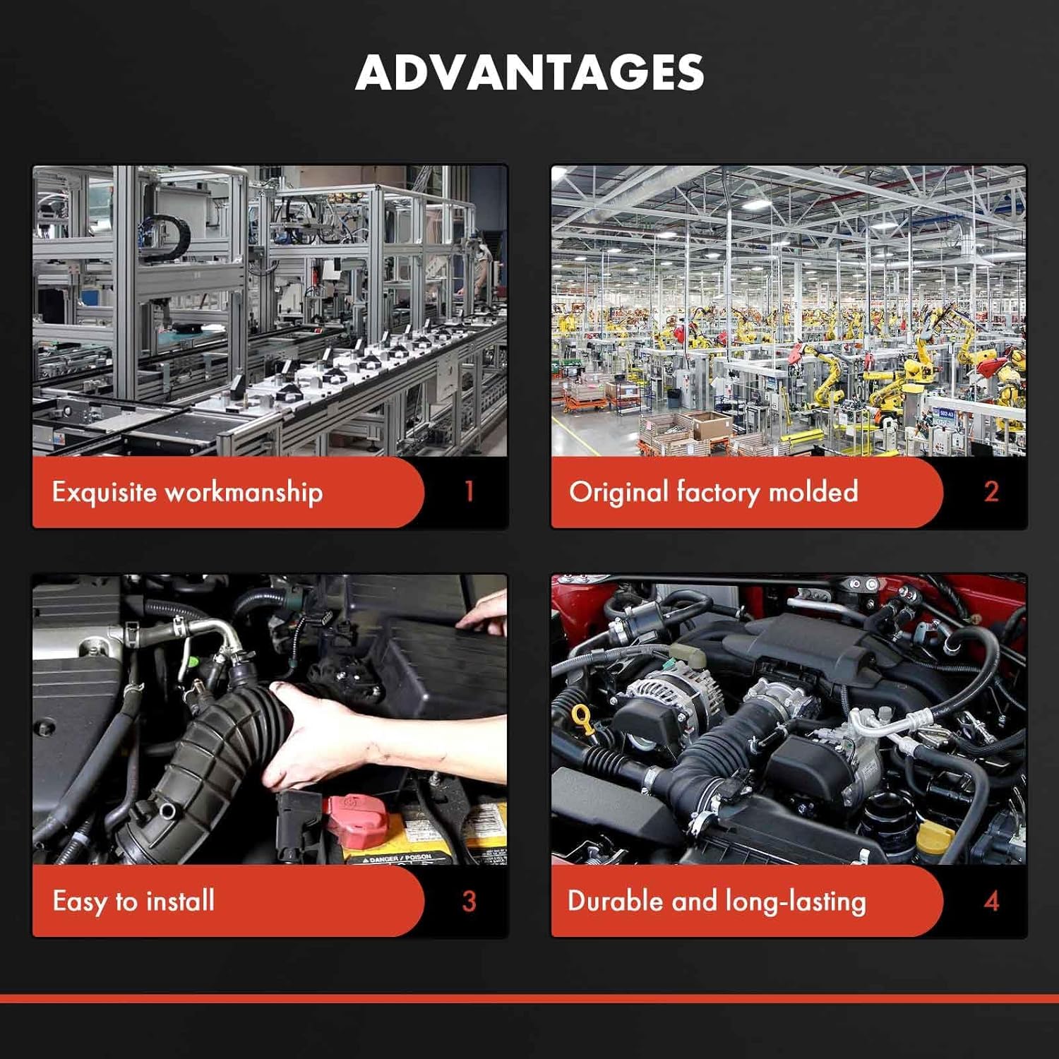 A-Premium Engine Air Intake Hose Tube W/Clamps [fits DOHC, 4Cyl 2.4L] Compatible with Toyota Camry 2002-2006 & Solara 2004-2008, Replace# 1788128140, 17881AB010