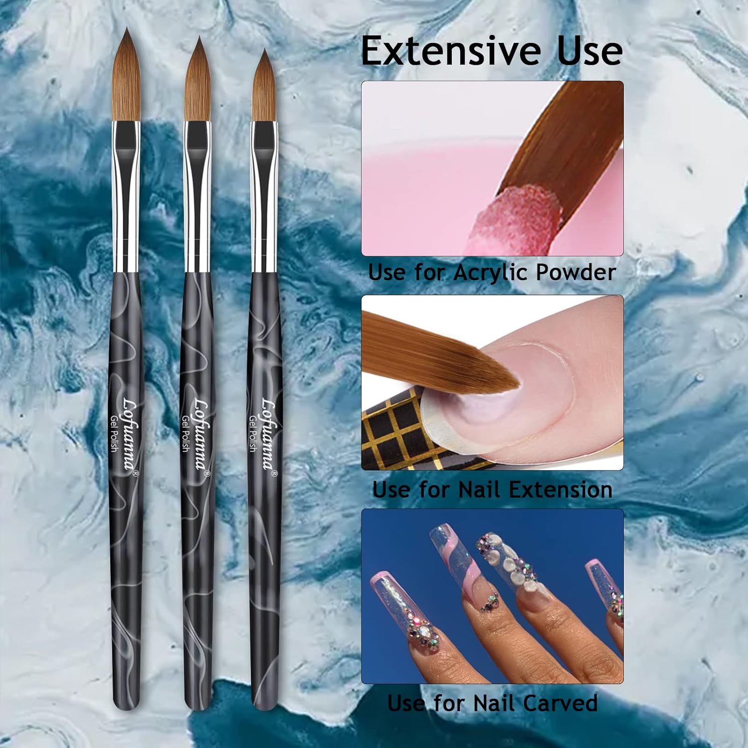 Lofuanna Nail Acrylic Brushes Set 3PCS Nail Brush for Acrylic Application Size #10 12 14 Professional Nail Art Drawing Brushes for Nail Extension Acrylic Powder Manicure DIY at Home Salon : Beauty & Personal Care