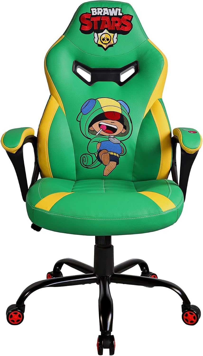 SUBSONIC Gaming-Stuhl Brawl Stars Leon, Kinder-Bürostuhl mit Ergonomischer Rückenlehne, Höhenverstellbar, Premium-Kunstleder, Schaumstoff-Armlehnen, Grün, für Spielen und Hausaufgaben