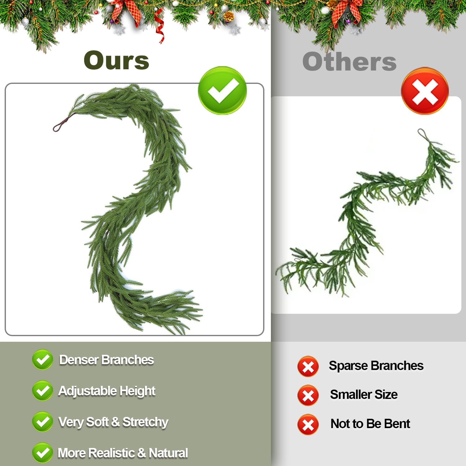 9Ft Christmas Norfolk Pine Garland, Real Touch Artificial Norfolk Pine Winter Greenery Garland for DIY Christmas Wreath Xmas Indoor Outdoor Home Decor - Image 4
