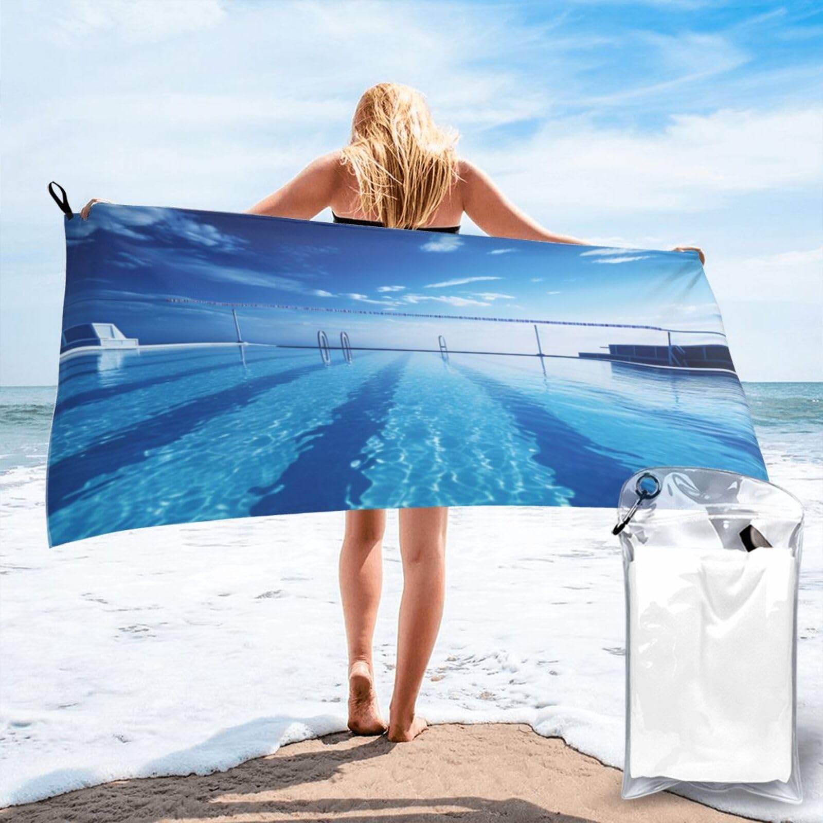 DWVTSLH Microfiber Sand Free Beach Towel 27.5"x55", Quick Dry Absorbent Travel Towel Large Camping Blanket, Blue Swimming Pool Bath Towels Lightweight Pool Swim Towels for Vacation Essentials
