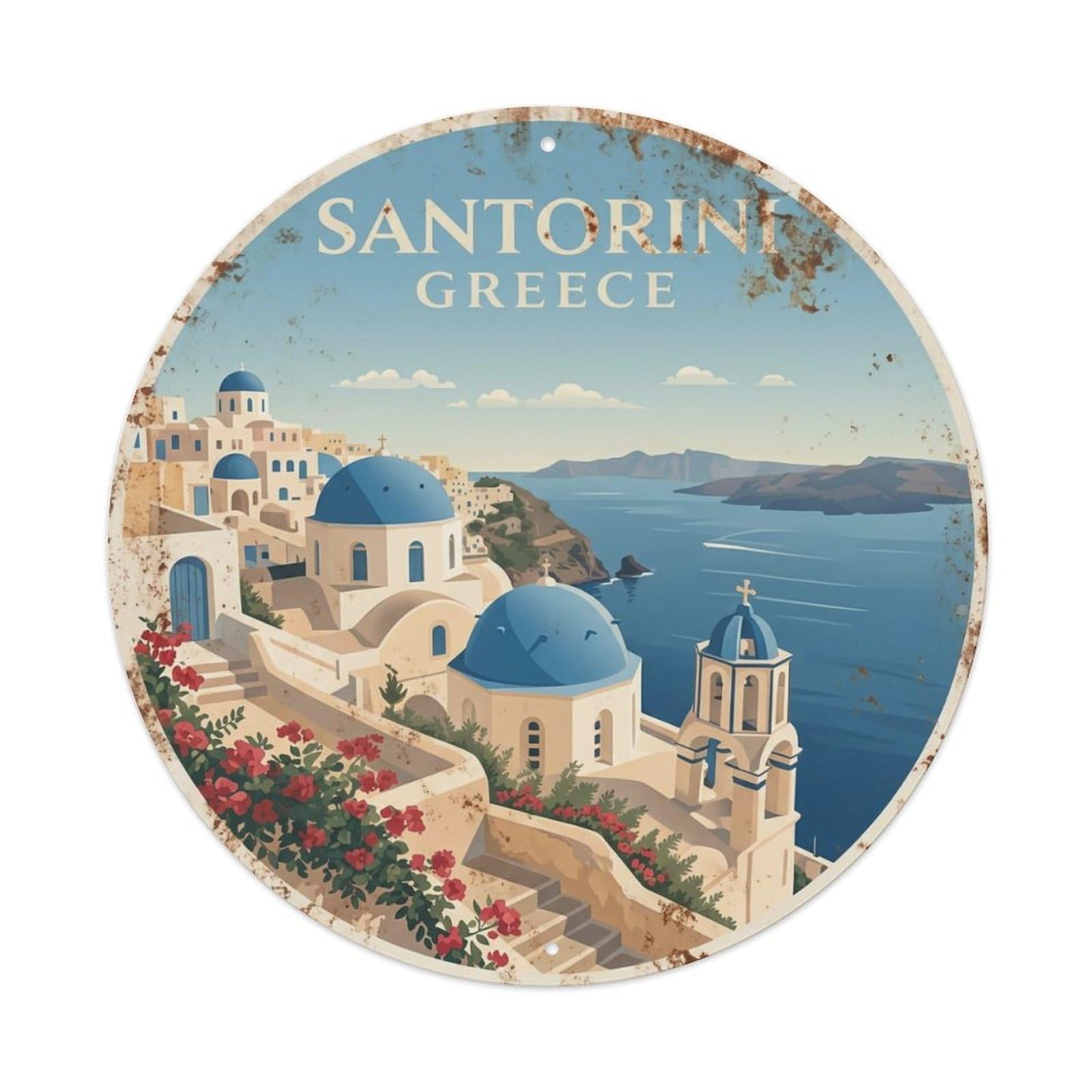 Vintage Travel Monastery Santorini Ancient 1 Metal Tin Sign