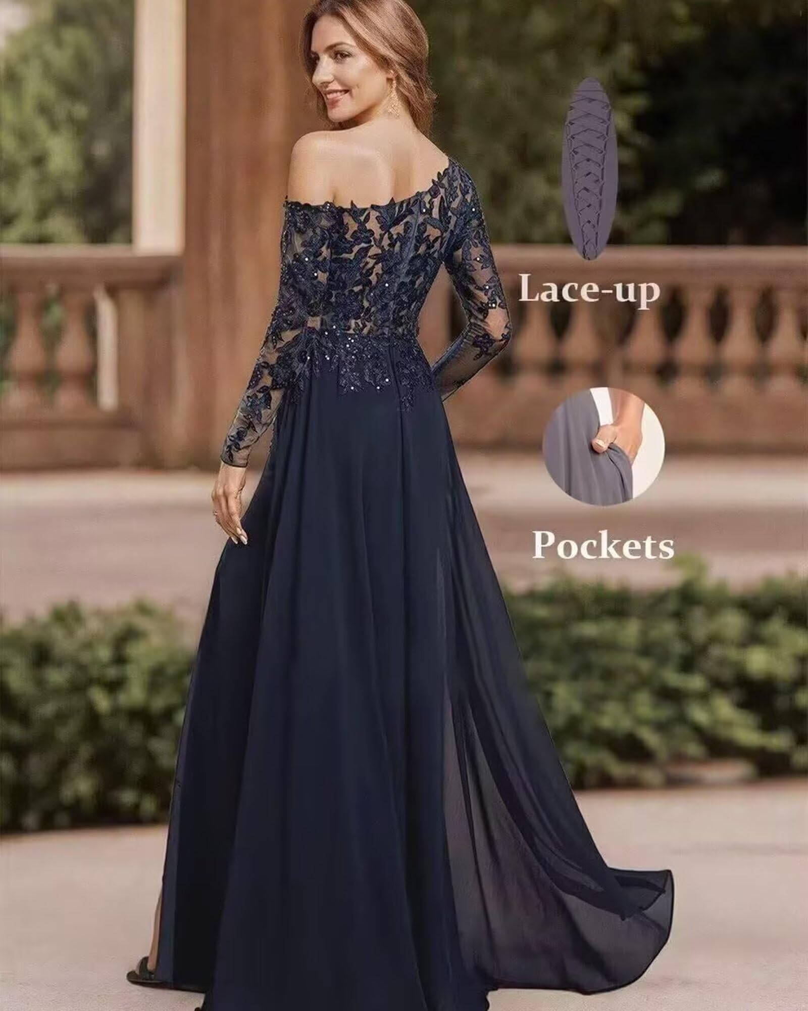 Glitzernd Pailletten Abendkleider Elegant für Hochzeit One Shoulder Spitzen Brautmutterkleider Langen Ärmeln Abendkleid mit Schlitz