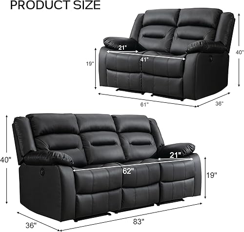 Miniatura 2 de EBELLO Sofá Reclinable Eléctrico de Piel Sintética para 2 Personas, Juego de Sofá Reclinable de 3 Asientos, Sillón Sofá Reclinable Eléctrico para