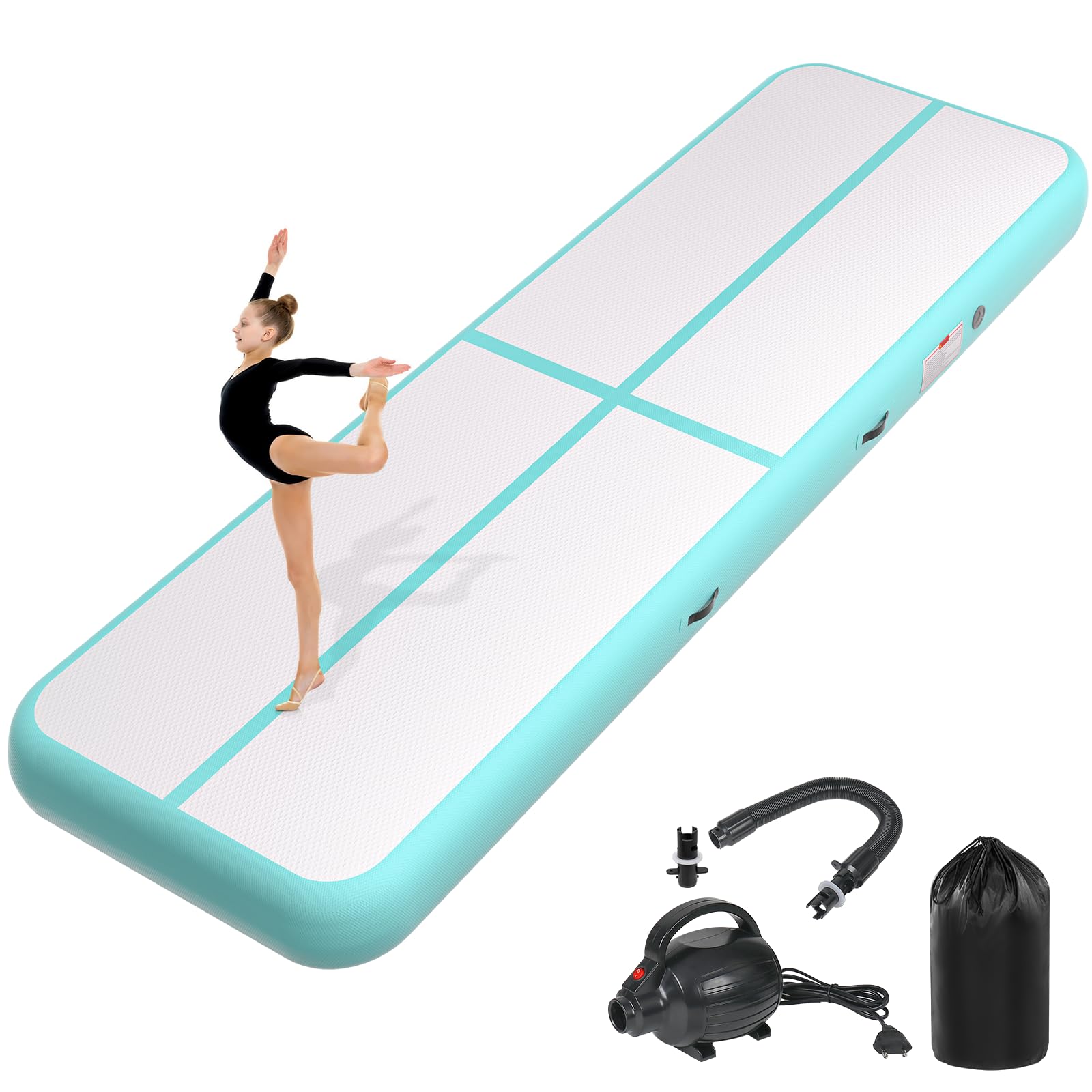 Inflatable Gymnastics Air Tumbling Track Mat 6ft 10ft 13ft 16ft 20ft, Air Tumble Track Mat with Electric Air Pump for Kids Adults Home Outdoor Training Cheerleader Yoga Water Park