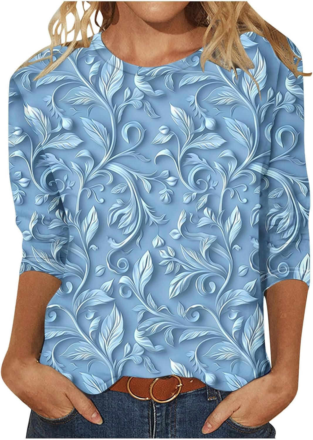 Women’s Casual 3/4 Sleeve T-Shirts Round Neck Cute Tunic Tops Basic Tees Blouses Loose Fit Pullover Summer