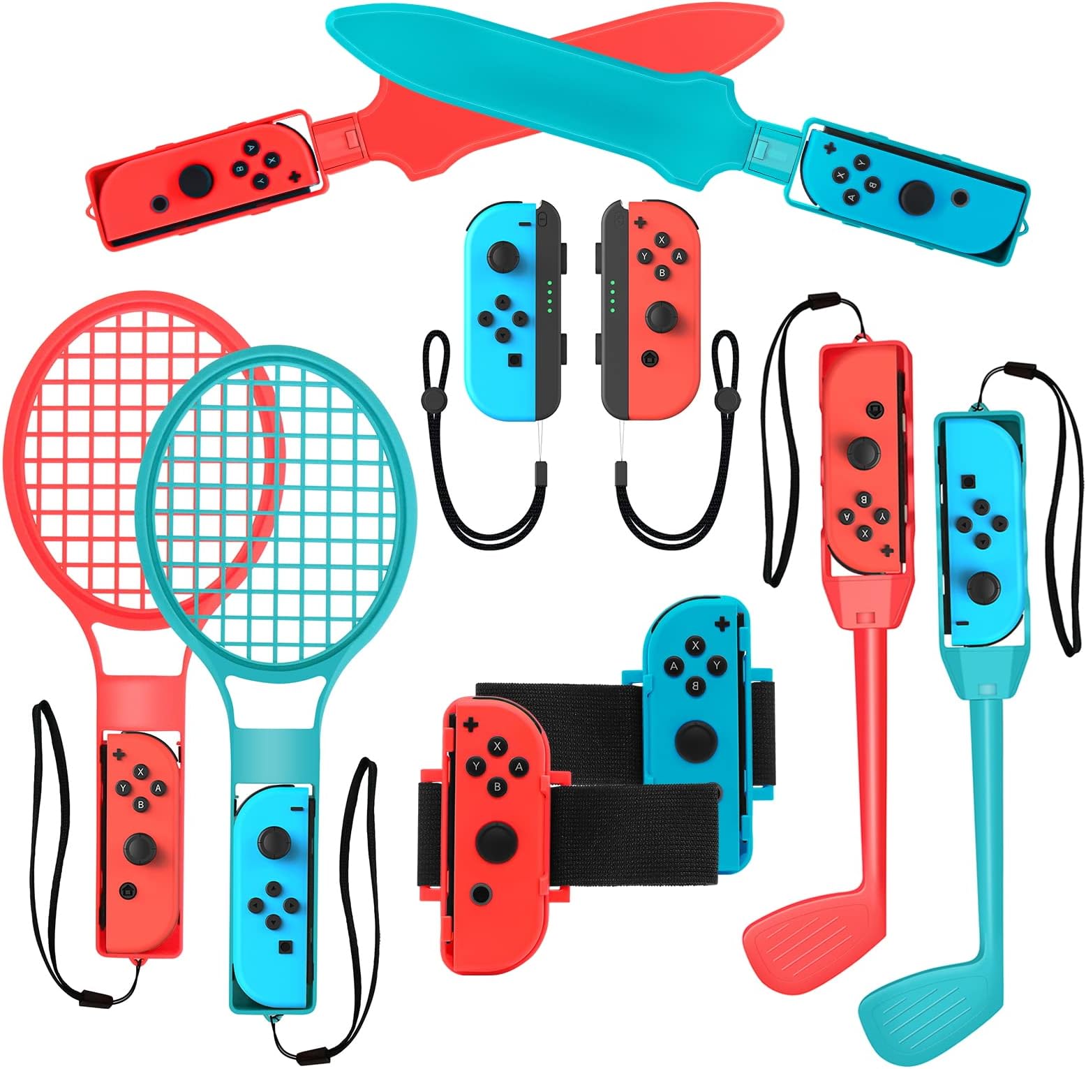 2025 Switch Sports Accessories Bundle for Nintendo Switch Games , 10-in-1 Family Party Pack Game Accessories Set Kit for Switch OLED Sports Games (Blue-10in1)