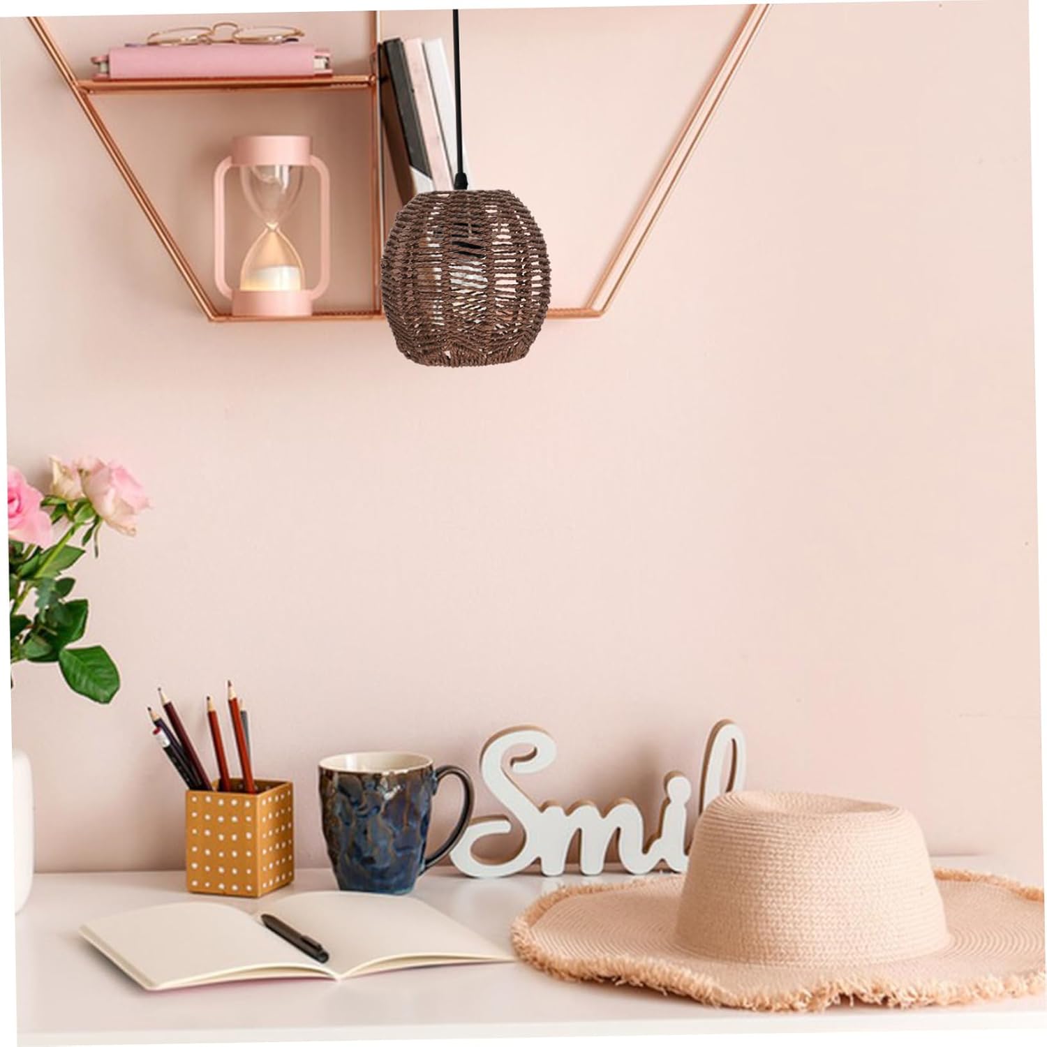 DOITOOL Woven Pendant Lamp Shade Rattan Basket Chandelier Lamp Shade Ceiling Lights Pendants Light Fixture Shade Replacement for Table Floor Lamp, Brown