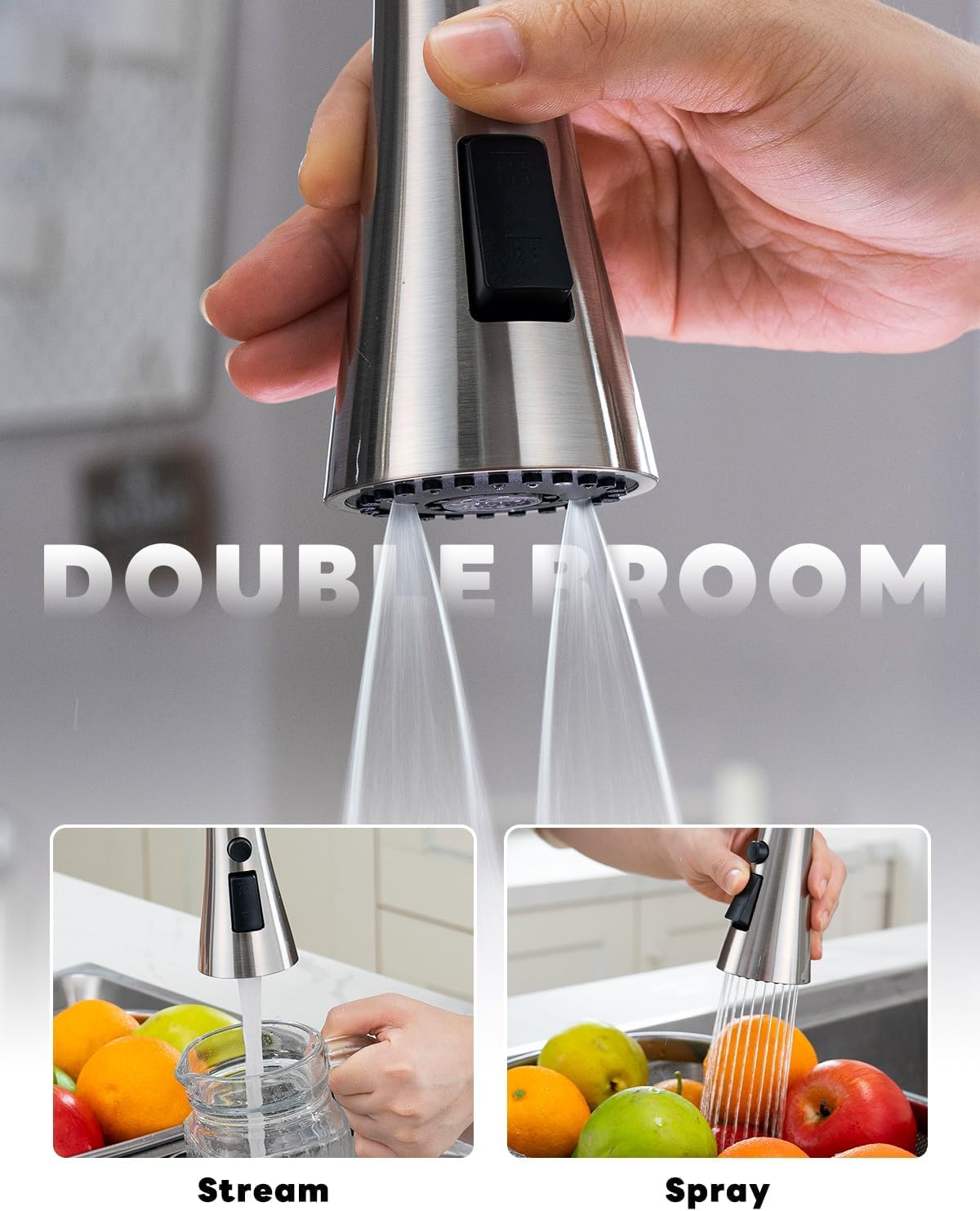 Kitchen Faucets with Soap Dispenser, Brushed Nickel Kitchen Faucet with Pull Down Sprayer 3 Modes, Stainless Steel Modern Kitchen Sink Faucets High Arch Single Handle Faucet - Image 4