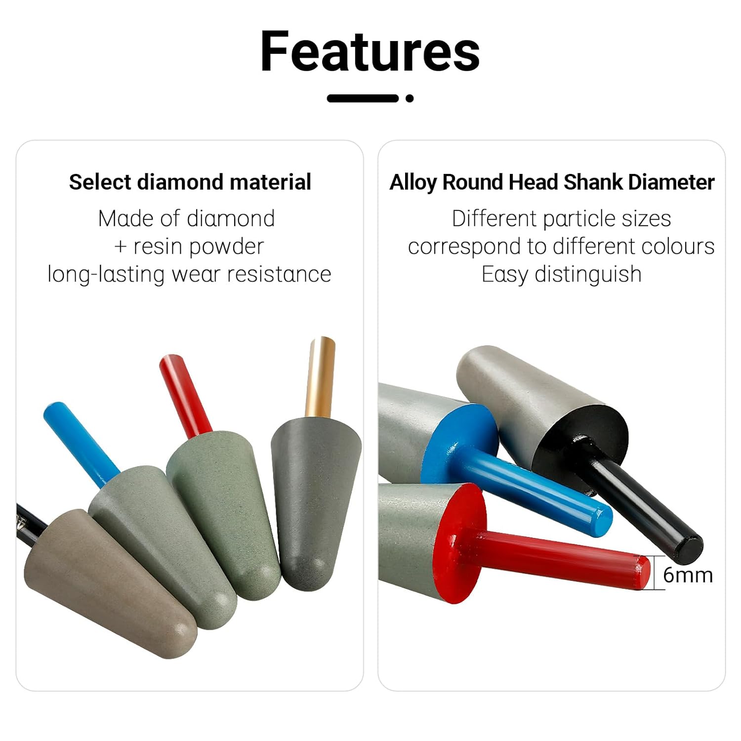LOZLIN 7PCS Orbicular Diamond Grinding Bits 50-1500Grit with 6mm Shank Resin Diamond Grinding Burrs for Metal Mould Polishing Rotary Tools