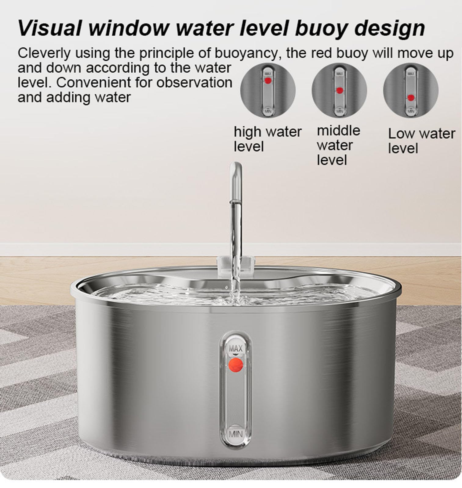 Cat Water Fountain 3L,Stainless Steel Pet Water Fountain with Water Level Window, Automatic Pet Dispenser with Quiet Pump,Ideal for Cats and Dogs - image 5