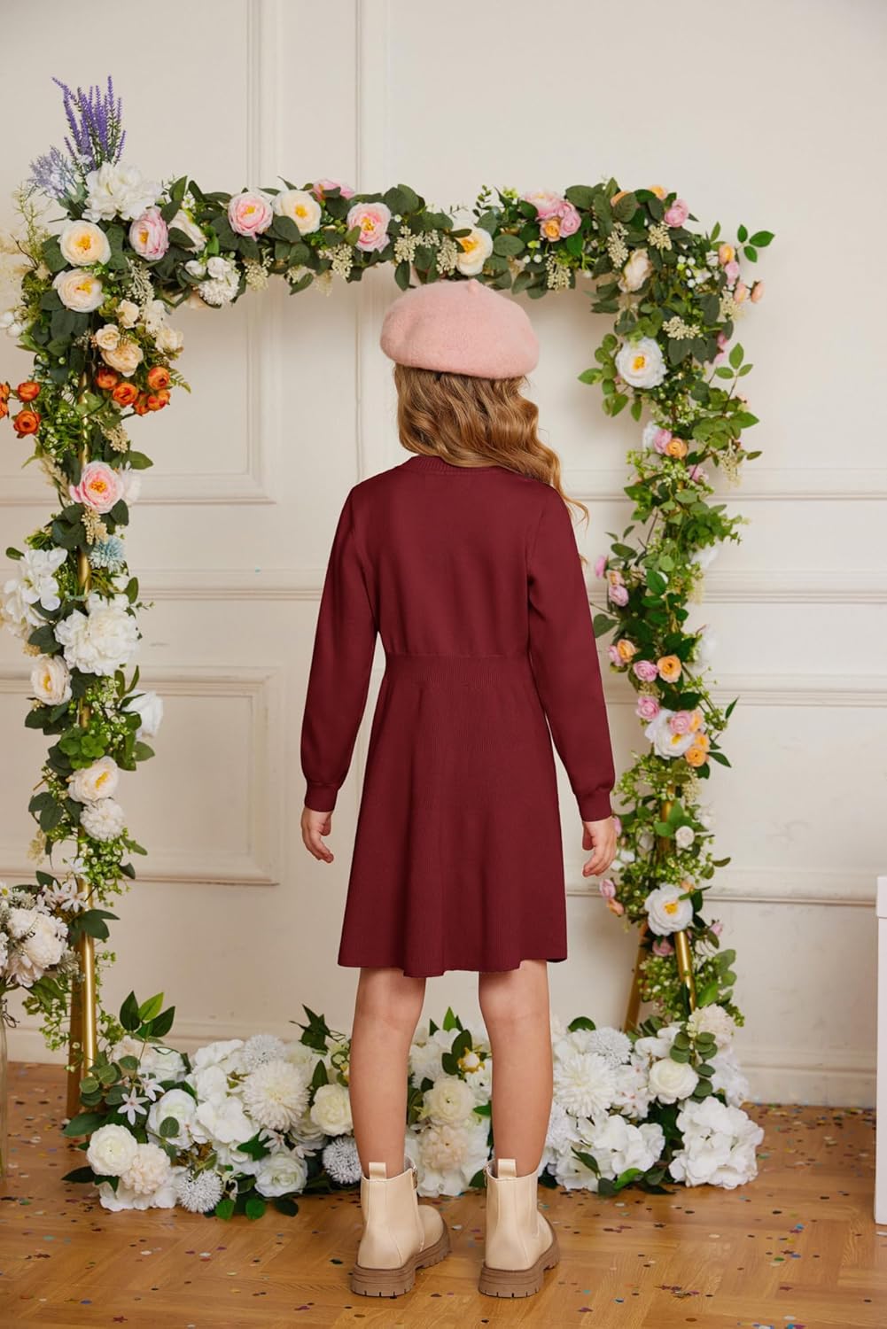 GRACE KARIN Girl Dress Long Sleeve Sweater Ruffle Button Front Knit Casual Fall Winter Dresses for Girls 5-12 - Image 4