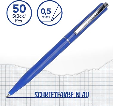 Westcott Alltime Ballpoint Pen Blue Pack of 50 Value Pack Retractable Ballpoint Pens with Blue Ink Line Width M with X20 Standard Refill Permanent ISO 12757-2 Sturdy Metal Clip E-737456 00