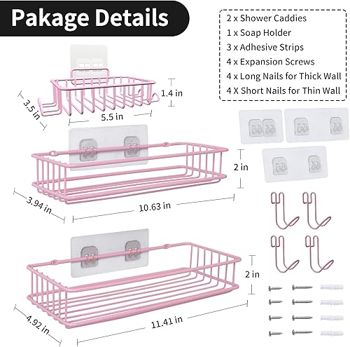 Miniatura 5 de TONLEA Organizador de ducha para baño, paquete de 3 estantes de ducha de acero inoxidable a prueba de óxido con ganchos para almacenamiento de baño,