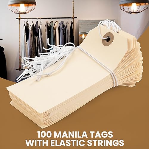 Miniatura 3 de Perco Manila Etiquetas de envío #5 4 34" x 2 38" (4.7 x 2.4 in) con elástico, caja de 100